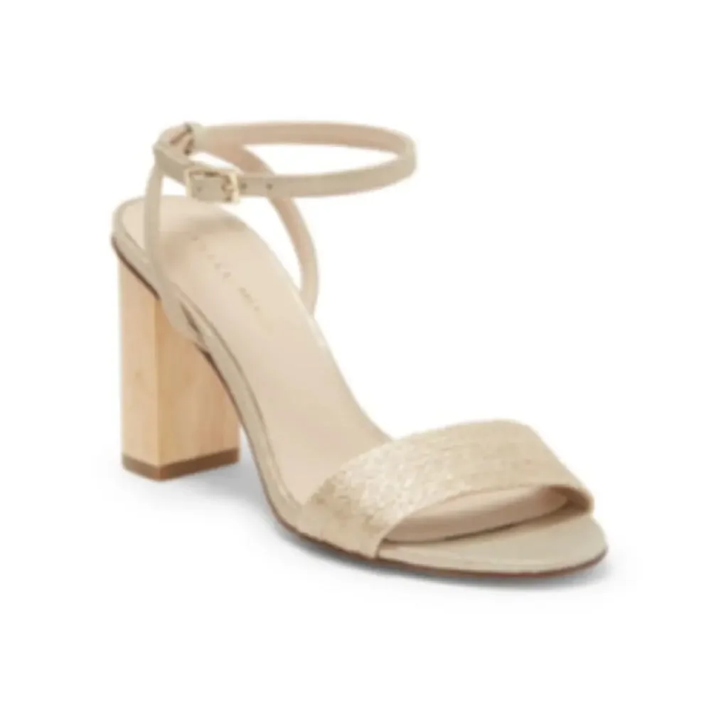 PELLE MODA Womens 8 Zina Ankle Strap Sandal in Platinum Gold